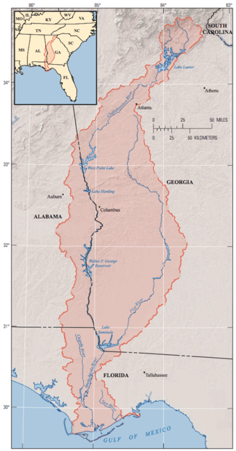 Map of the Apalachicola-Chattahoochee-Flint river watershed