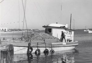 Oyster buyer docking boat, Maryland, 1970